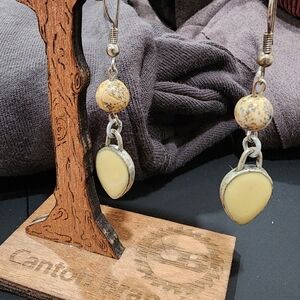 Jasper Cream and Silver Dangle Earrings